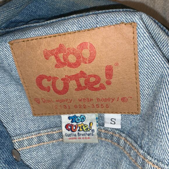 VINTAGE 90's  "TOO CUTE" GUETTA BROS POPEYE DENIM JACKET UNISEX - Picture 3 of 10